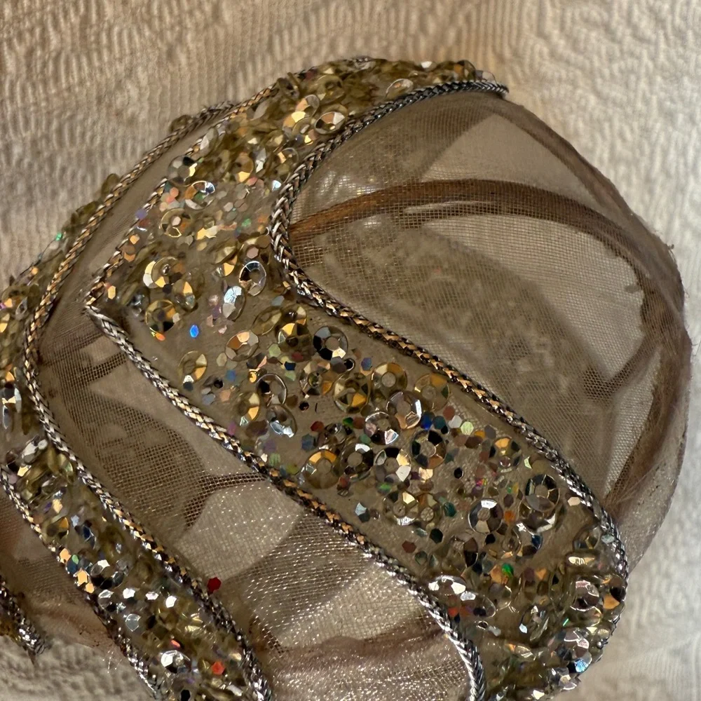 West elm mesh sparkly beaded tear drop Christmas ornament Silver crystal